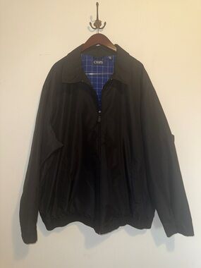 Chaps Black Windbreaker Jacket with Plaid Lining